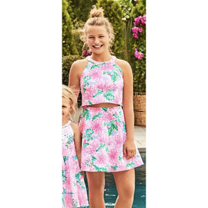 NWT Lilly Pulitzer Girls 12 L Vonita 2-Pc Halter Crop Top Skirt Set Pink Floral
